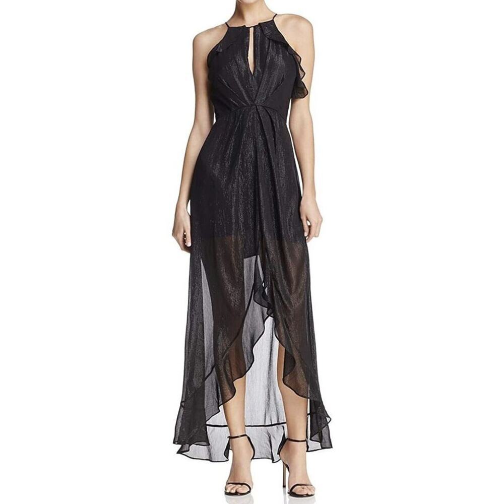 Astr Black High-Low Halter Evening Dress